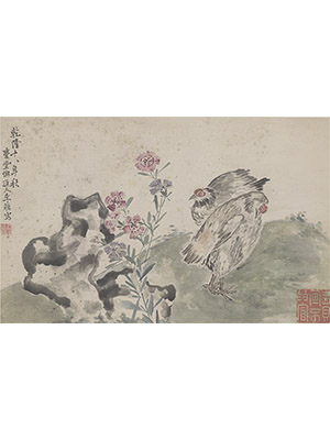 李鱓 《石竹双鸡》