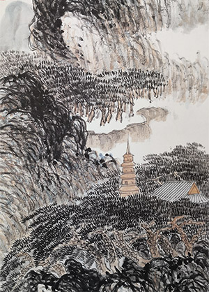 陈师曾 《深山古寺》