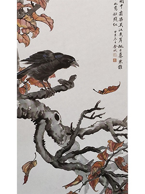 金城 《霜叶寒鸦图》