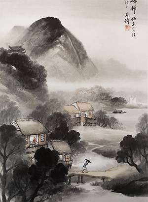 吴石仙 《烟雨归村》