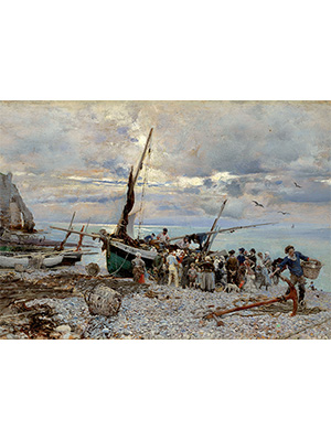 乔瓦尼波蒂尼 《海滩上交易的渔船》