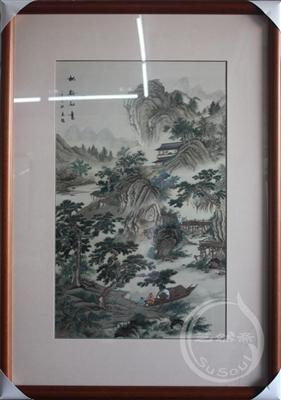 松谿叙旧 仇英山水 顾绣精品