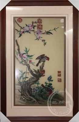 桃花双雀 郎世宁花鸟 苏绣精品