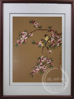 桃花双栖 余穉花鸟 顾绣精品