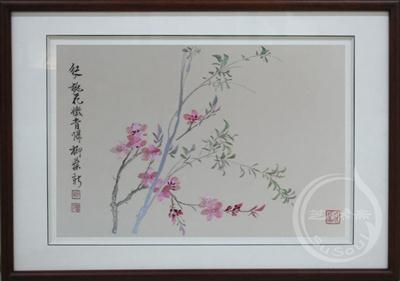 桃花柳叶 蒋廷锡册页 顾绣花卉