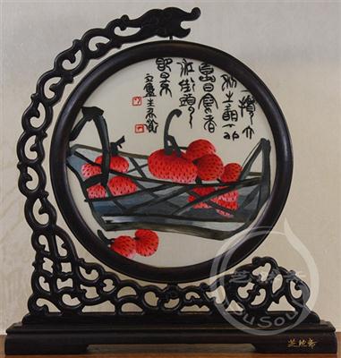 荔枝篮 鸡翅木龙架双面绣